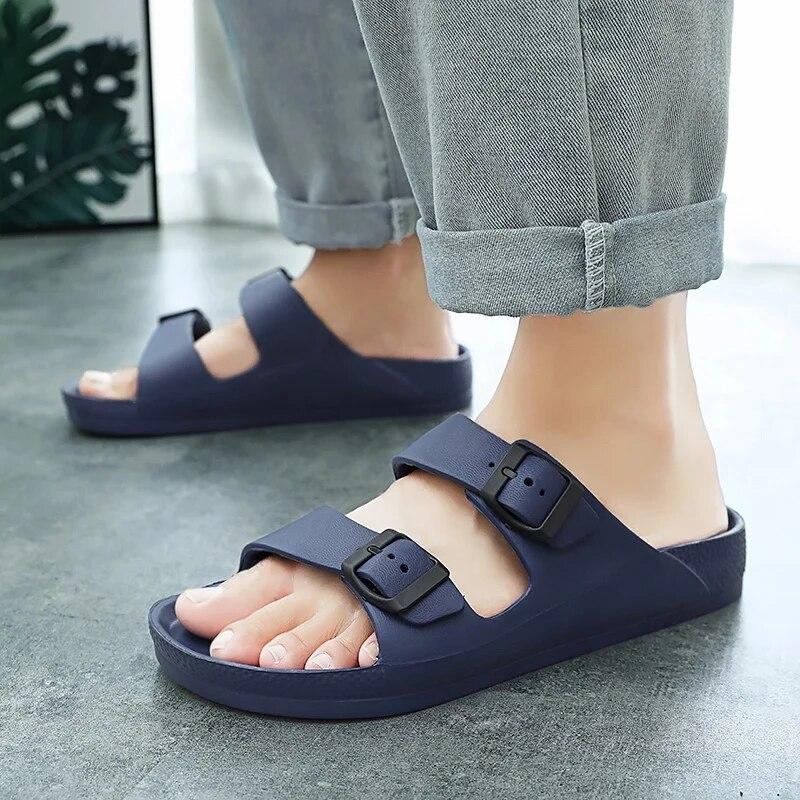 Damen Herren Hausschuhe Weiche Sandalen Damen Strand Freizeitschuhe EVA Slides Original Herren Flip-Flop Sommer Sommer Herren Sandale 45 dunkelblaue