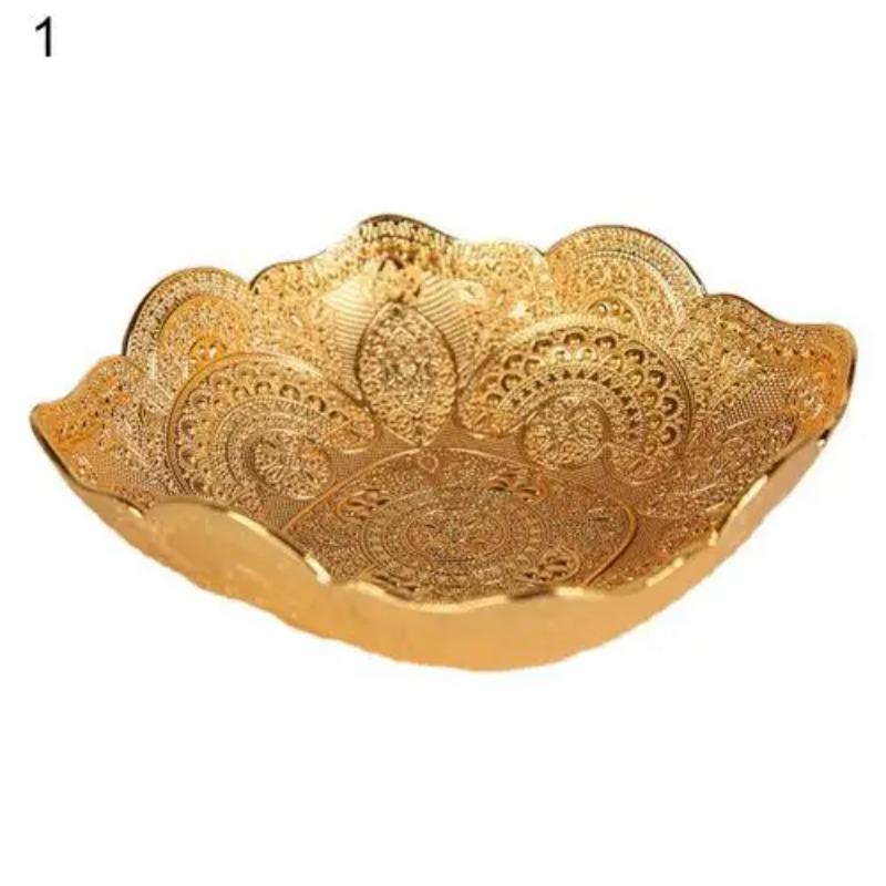 Obstteller aus Zinklegierung, goldfarben, klare Textur, Zinklegierung, für Partys, Tisch, Schmuck, Ohrringe, Halsketten, Teller, Süßigkeiten, Snack-Tablett, Heimdekoration beige