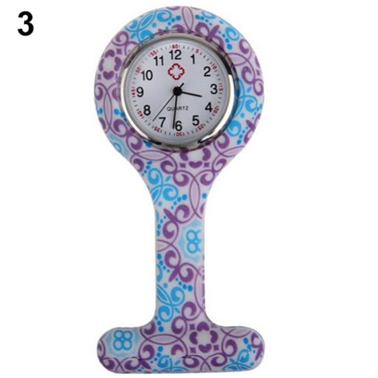 Modisch gemusterte Silikon-Krankenschwester-Brosche, Tunika-Taschenuhr, Edelstahl-Zifferblatt 3