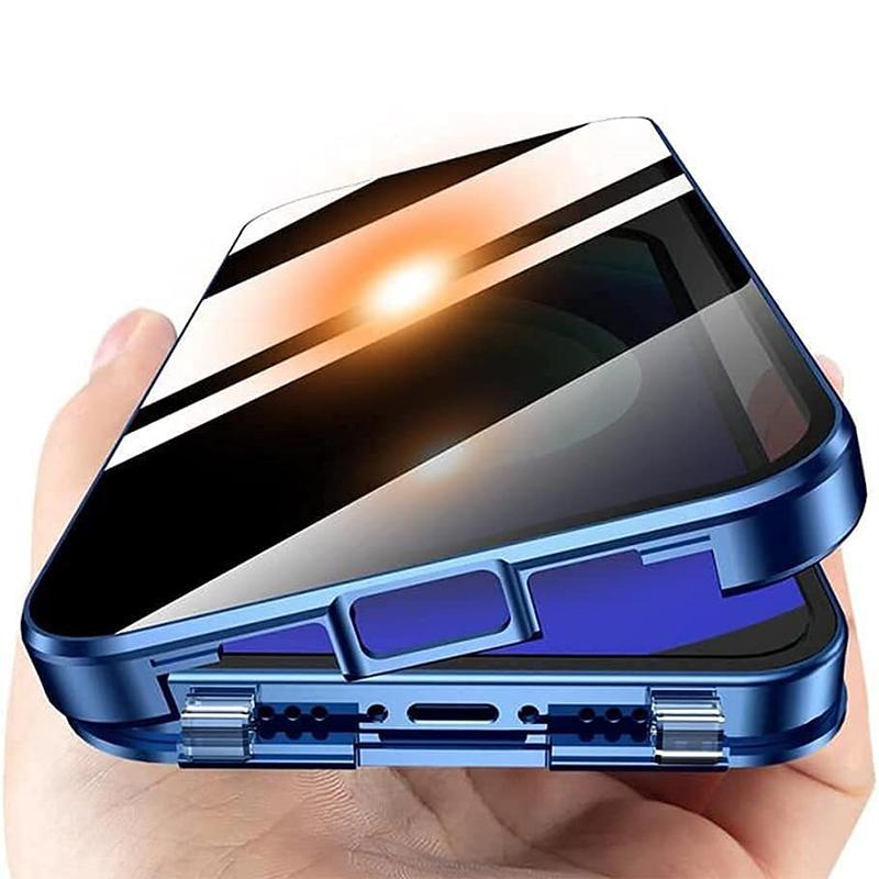 Sichtschutzglas Metall Magnetische Hülle für Samsung Galaxy S26 Ultra S25 S24 FE S23 S22 S21 Plus A17 A57 A37 A55 A56 Anti-Peeping-Abdeckung 360° Schutz For Galaxy S21 Plus blau