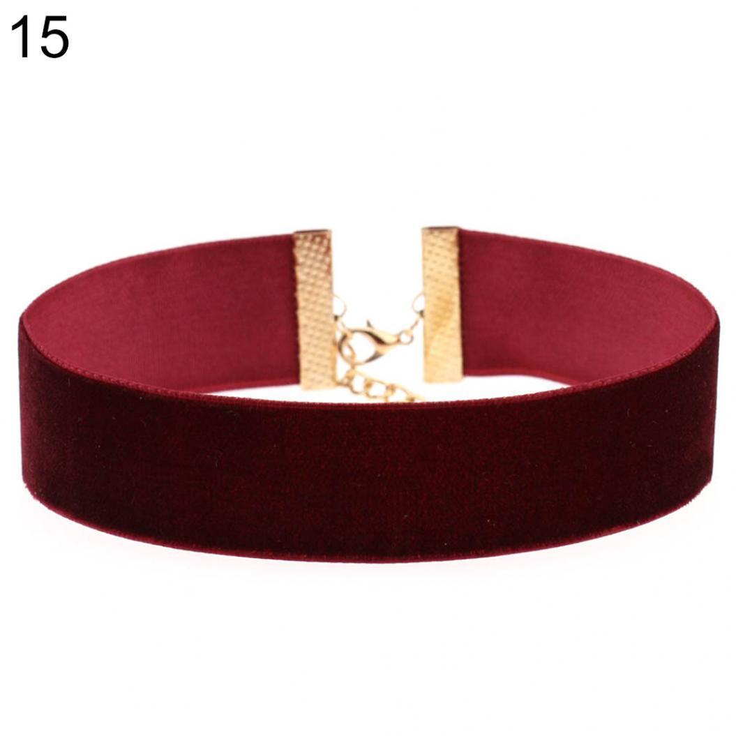 Modischer breiter weicher Samt-Halsband für Damen, Party, Nachtclub, Gothic-Schmuck wein rot