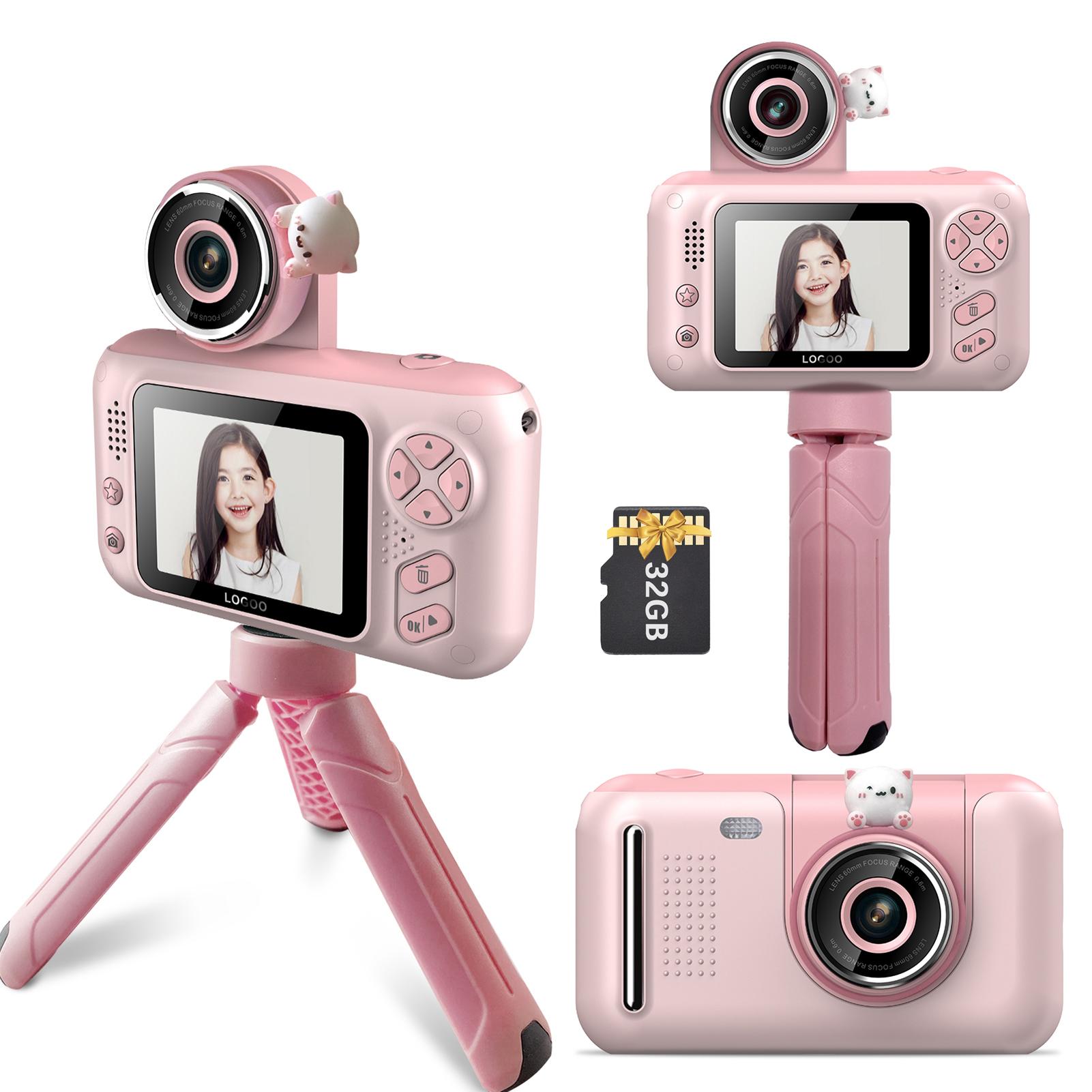1080P Kinder-Digitalkamera, Mini-Videokamera für Kinder, 40 MP, 2,4-Zoll-IPS-Bildschirm, 180 Grad drehbares Objektiv rosa