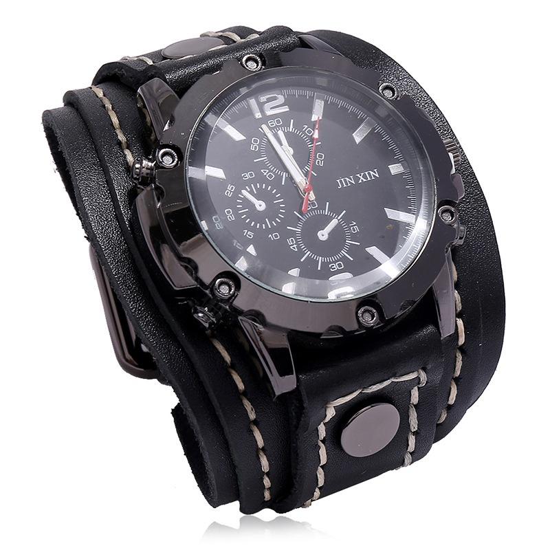 Punk Vintage Lederuhr Handgenähte Lederuhr Steam Age Uhr Herrenuhr Hip Hop Uhr schwarz