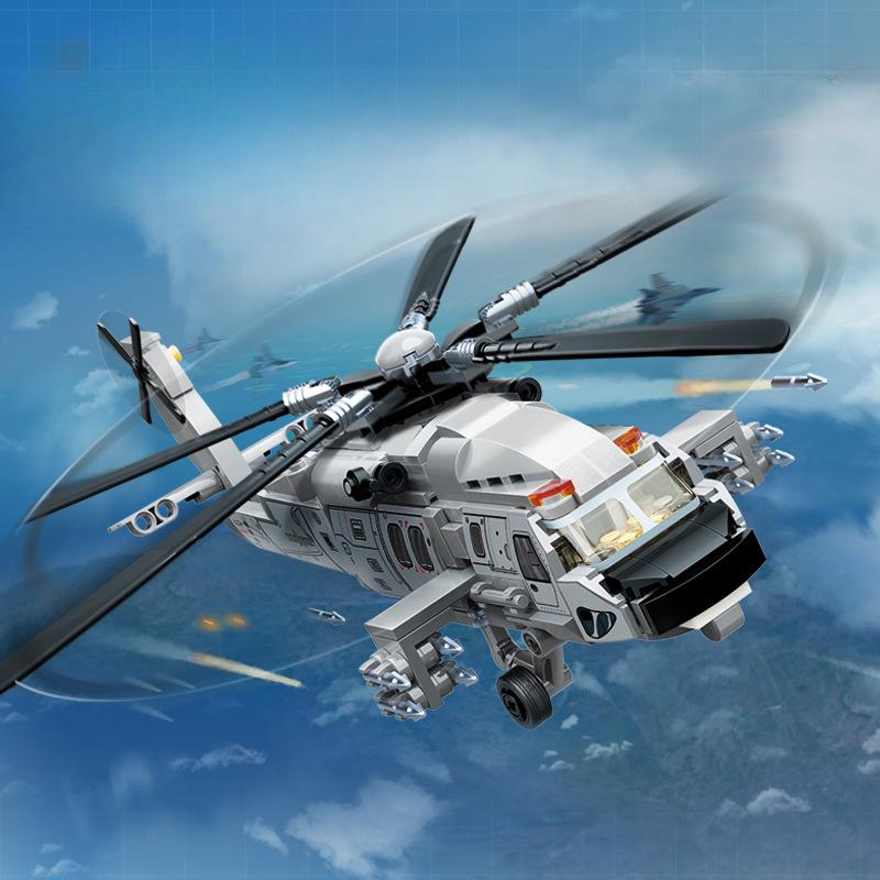 457pcs Militärserie Chinesische Marine Z-20 Bewaffneter Hubschrauber Montagebausteine Kinderspielzeug ohne Karton