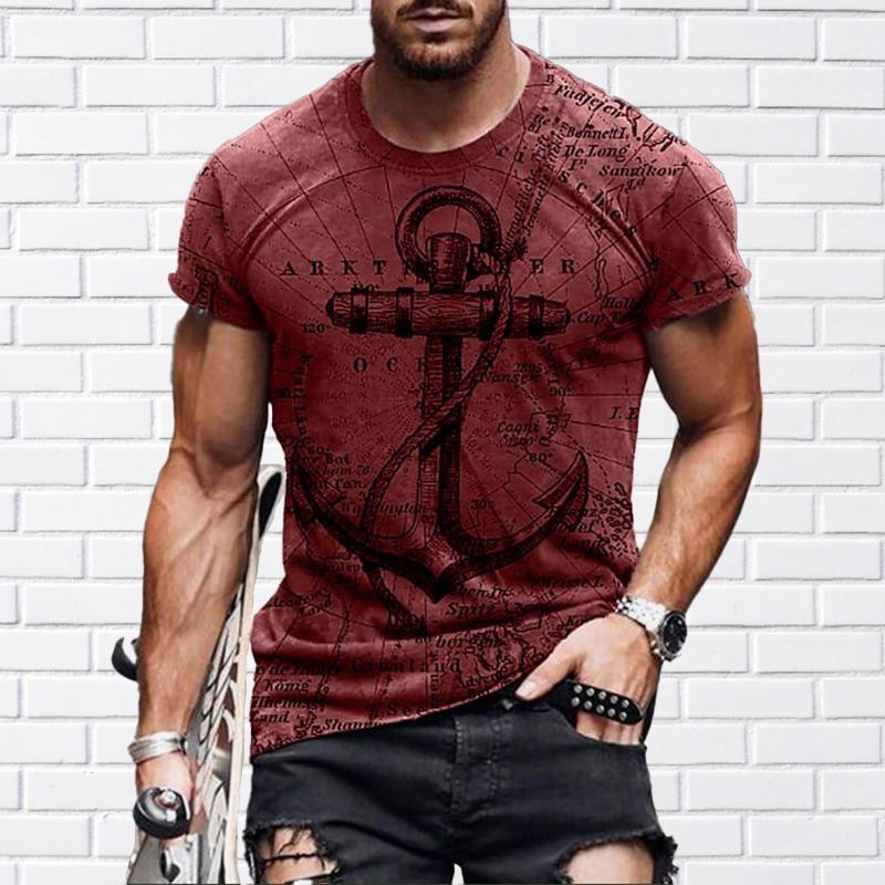 Neues Sommer-T-Shirt für Herrenmode mit Schiffsanker-Aufdruck für Herren XS rot