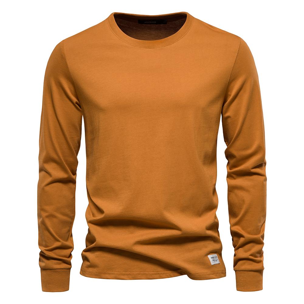 AIOPESON Einfarbig Baumwolle T Shirt Männer Casual Oansatz Lange Ärmeln Herren T-shirts Neue Herbst Hohe Qualität Bunte T-shirt Für männer XXL 90-100 kg erde, die gelbe