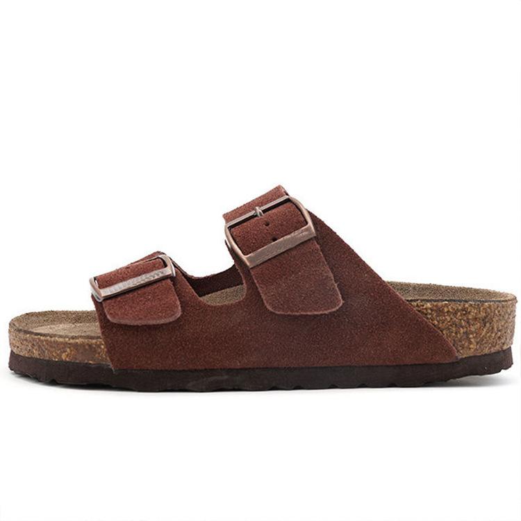 Klassische Kork-Gummi-Sohle Wildleder-Sandalen Weiche Sohle Verstellbare Schnalle Rutschfeste Sandalen Strand-Freizeit-Slipper für Paare Sandalias 41 bordeaux