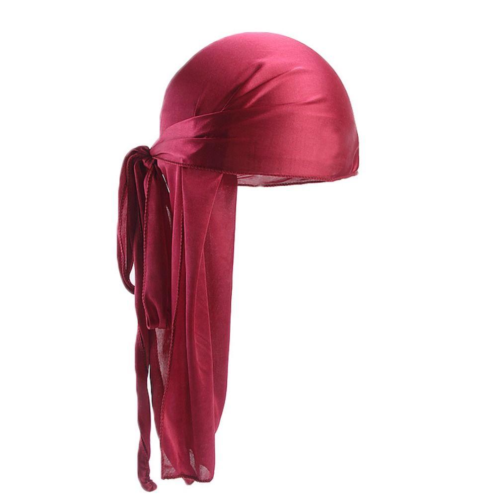 Verstellbarer Seiden-Durag Elastischer Turban Hijab Mode Piratenhut Herren Damen weinrot