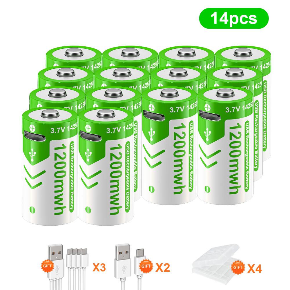 PALO 3,7 V 14250 300 mAh wiederaufladbarer Lithium-Akku, wiederaufladbarer USB-Sensor-Akku – rot/grüner Laserpointer-Akku, kostenloses Kabel