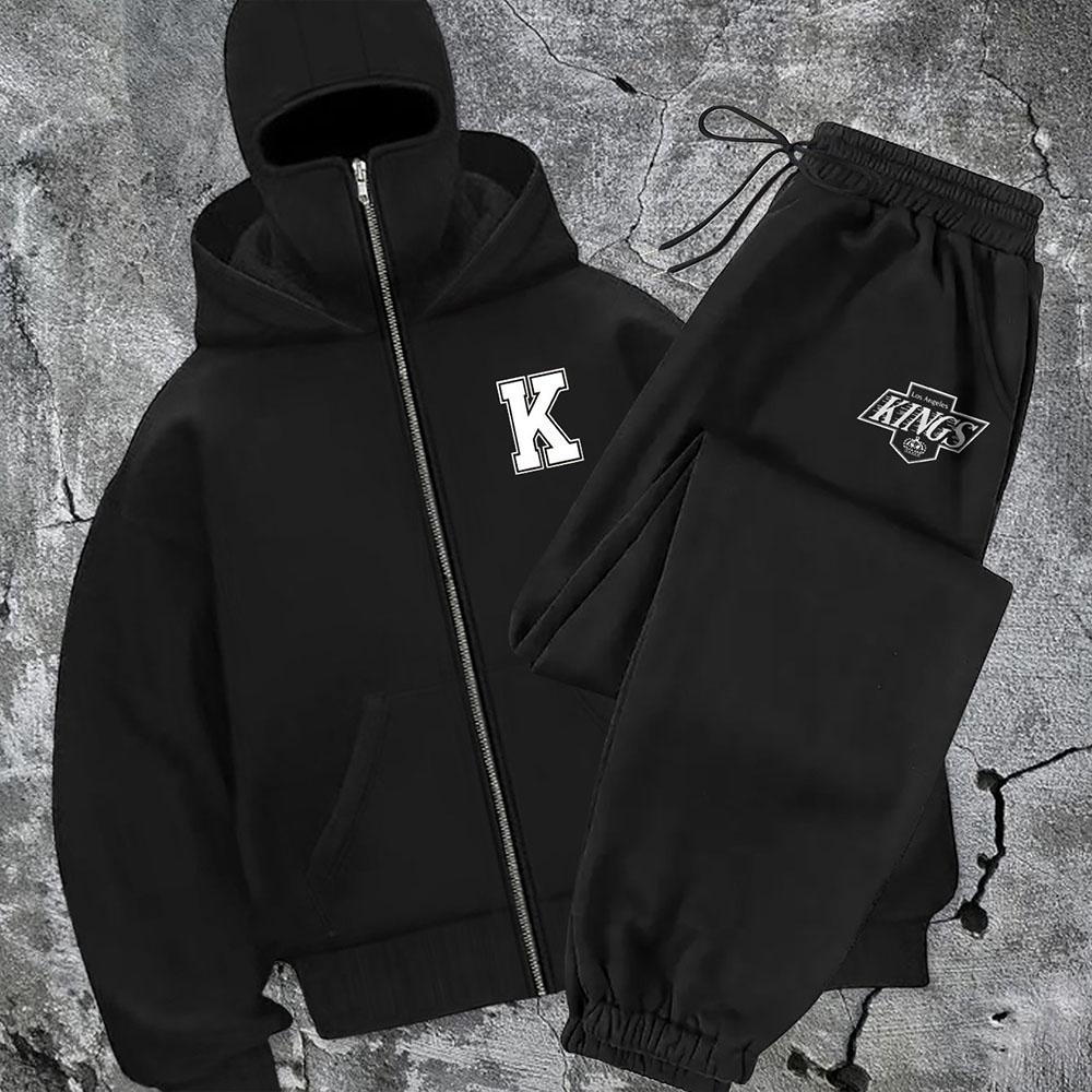 Zip-Up Hoodie und Sweatpants Set Streetwear-Stil Ganzjahreskomfort Freizeitkleidung Streetwear Kapuzenpullover mit Reißverschluss XXXL