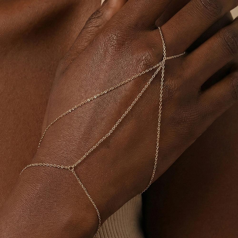 Canner Kupfer Schmetterling Zirkonia Fingerarmband Ring Kette Für Frauen Ins Achtzackiger Stern Handring Kette Armbänder brown