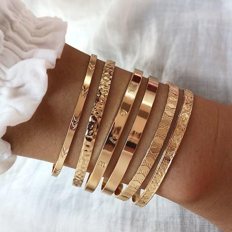 6PCS Set Mode Goldene Manschette Armreifen Boho Armband Liebe Pulseiras Armreifen Feminina Schmuck Charme Frauen Schmuck Geschenke 2021 Trendy gold