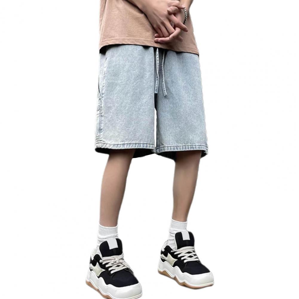 Herren Jeans-Shorts, elastischer Kordelzug in der Taille, gerade Shorts mit weitem Bein und Taschen, einfarbig, lässige Shorts, Streetwear XXXL hellblaue