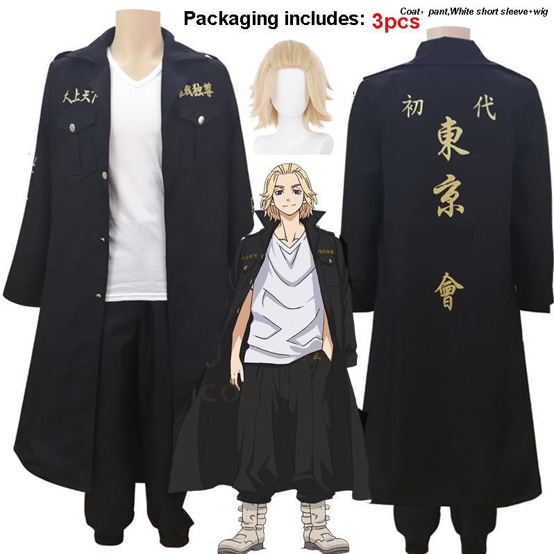 Anime Tokyo Avengers Ryuguji Kente Cosplay Kostüme Manjiro Jacke Mantel Top Hose Schwarze Teamuniform Uniform Anzug Halloween-Outfits für Erwachsene S