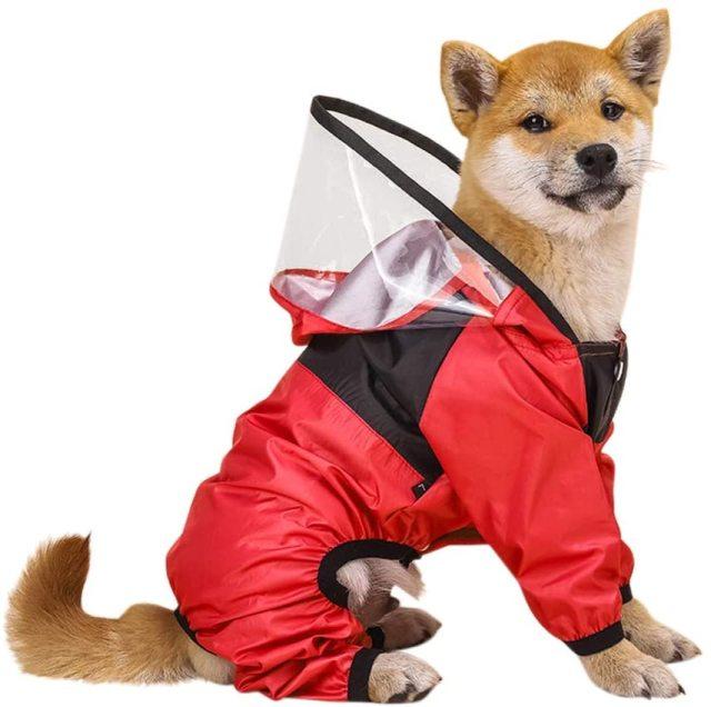 Haustier-Hunde-Regenmantel, das Hundegesicht, Haustier-Kleidung, Overall, wasserdichte Hundejacke, Hunde, wasserabweisende Kleidung für Hunde, Haustier-Mantel S rot