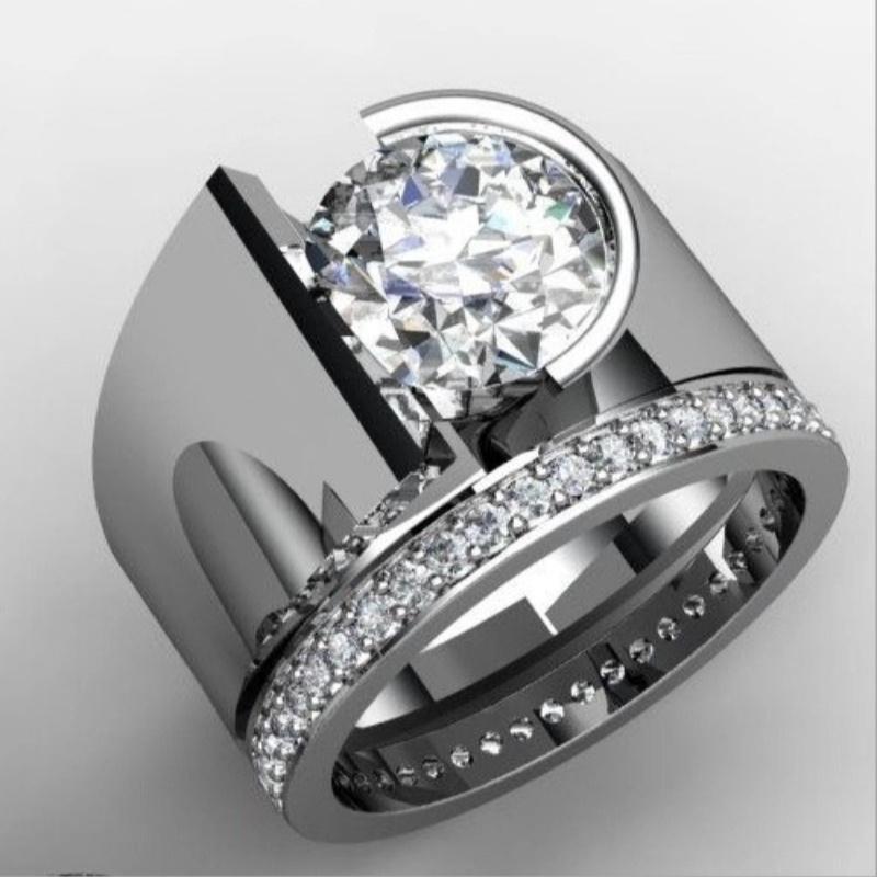 Europäischer Ring mit breitem Gesicht und versilbertem Zirkonia, Nischendesign, einzigartige Verlobungs- und Eheringe für Männer und Frauen als Jubiläums- und Geburtstagsgeschenk 10