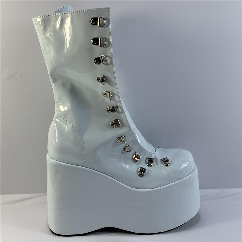 Rosa Lässige Flachboden Wasserdicht Tisch High-Top Spot Niedrigschaft Muffin Schuhe Einfarbig Runde Spitze Einzelne Schuhe Modische Super High Heels YKC 34 weiß