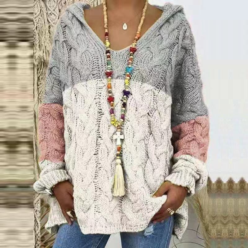 JKASHDK Damenmode Lässiger Einfarbiger Druck Herbst Winter Langarm Lose Pullover XL weiß/graue