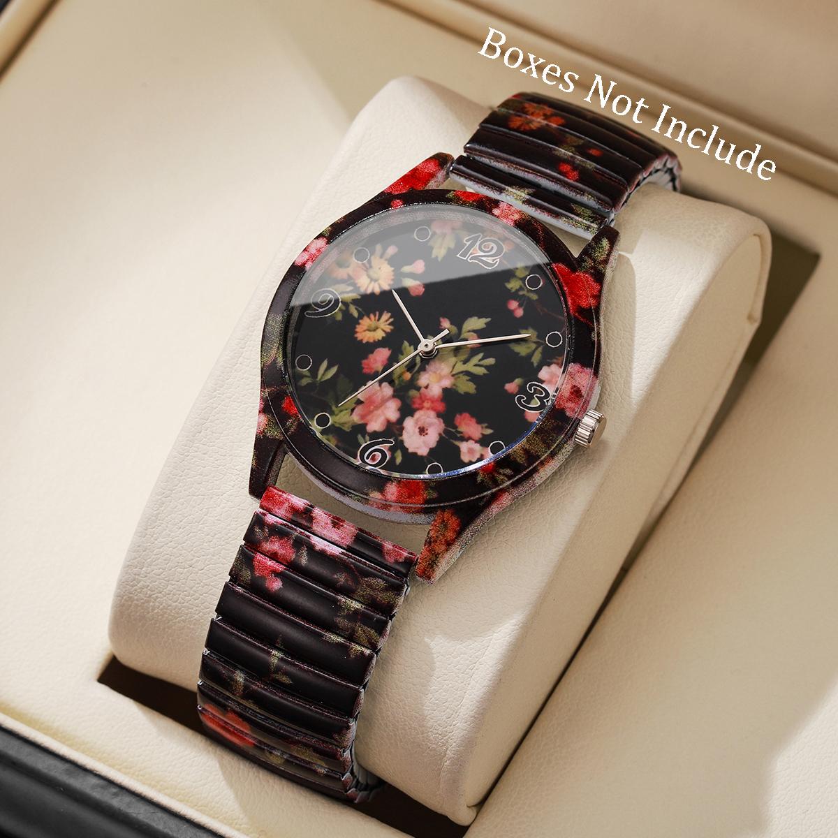 Mode Blumen Gedruckt Damen Uhren Elastisches Armband Analog Quarz Armbanduhren Reloj Mujer