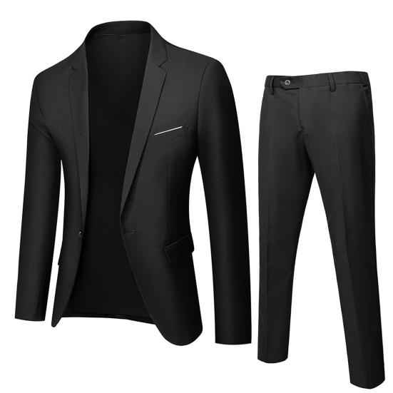 2-teiliges/Set Herren Anzug Revers Langarm 3D Maßanzug Mantel Mid-Rise Einfarbig Lange Hosen Set Hochzeitsfeier Business Anzug L schwarz