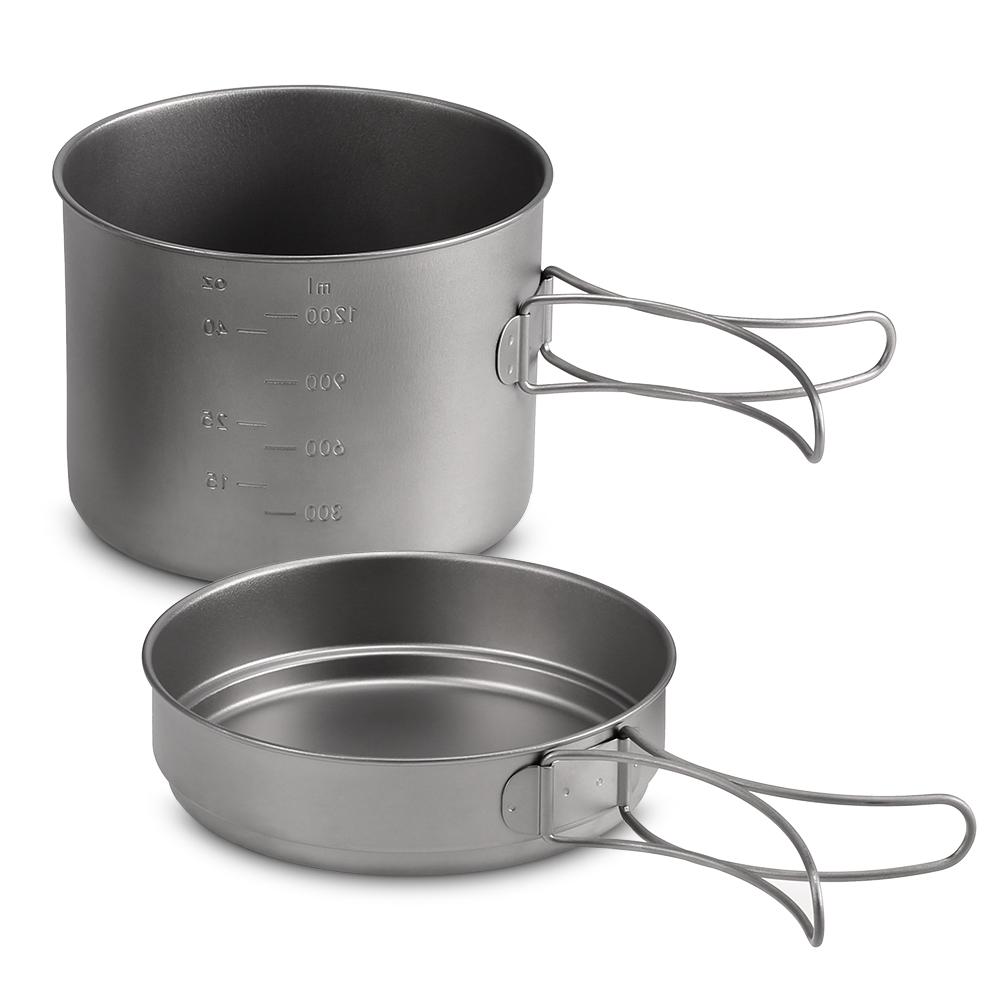 1100 ml / 1600 ml Titan-Topf-Pfannen-Set, superleichtes Camping-Kochgeschirr-Set, tragbares Kochwerkzeug 1600ml pot