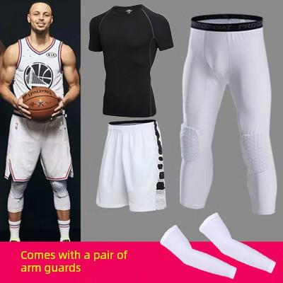 Basketball Leggings Kniepolster Integriert Wabenförmig Kollisionsschutz Training Sport Hohe Elastizität Basketball Professionelle Tights Herren Cropped XXXL weiß/schwarz