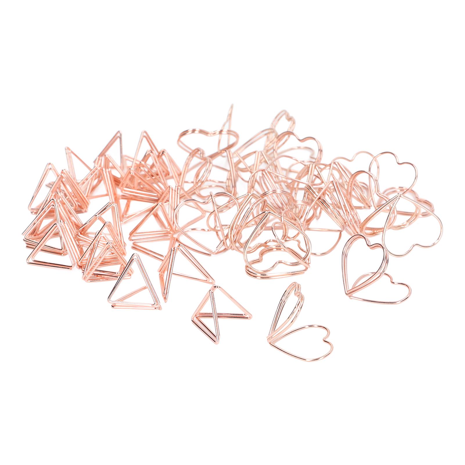 100 Stück Geformte Büroklammern Dreieckig und Herzförmig Doppellagig 3D Roségold Metall Büroklammern zur Aktenklassifizierung