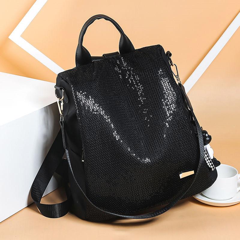 Pailletten-Rucksack für Mädchen, Diebstahlschutz, Schultasche, Oxford-Stoff, Reiserucksack, große Kapazität, Einkaufstasche schwarz