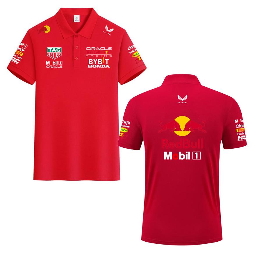 Red Bull Racing Team Verstappen Kleidung F1 Formel Rennsport Kleidung 2026 Sommer Herren Baumwoll Poloshirt M rot