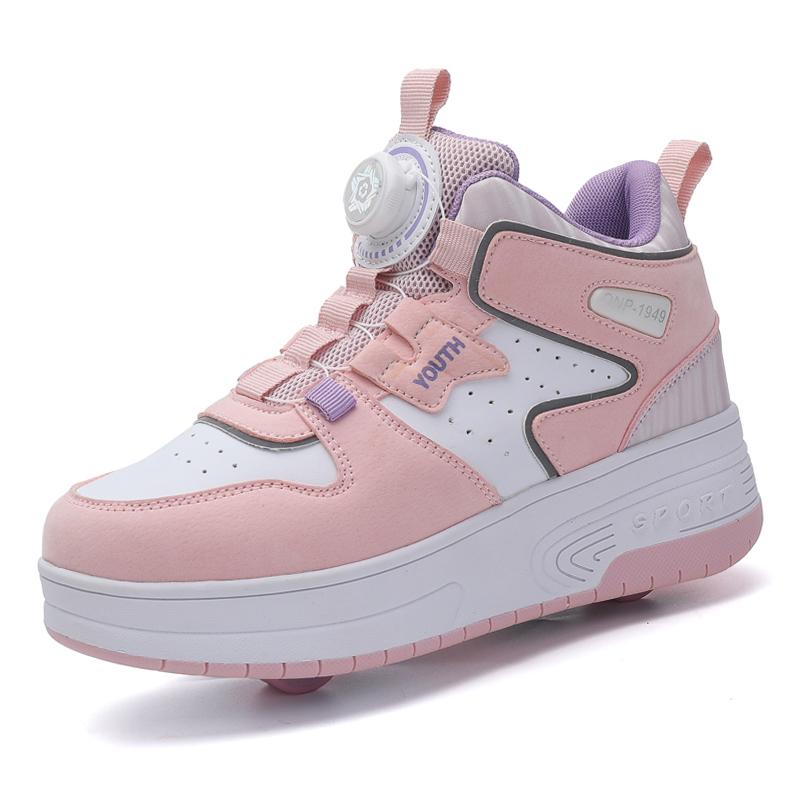31-42 Jungen Rollschuhe Schuhe Abnehmbare Flats Mädchen Rollschuhe Sneaker für Kinder 34 rosa/weiß