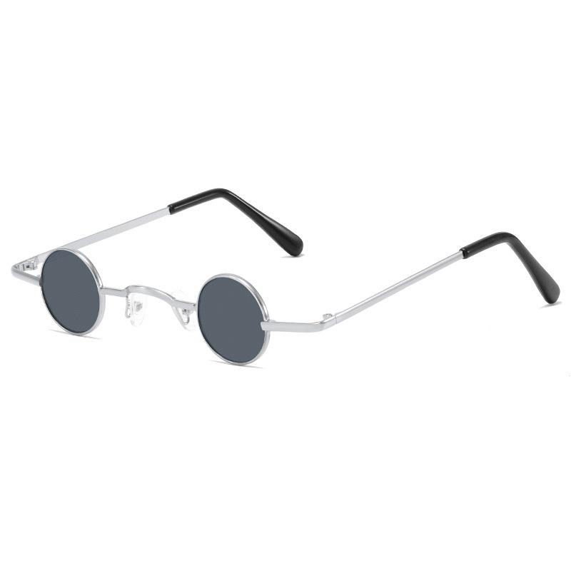 Minibrille, Hip-Hop-Brille, Retro-Prince-Brille mit kleinem runden Rahmen, Requisiten-Sonnenbrille. silber grau