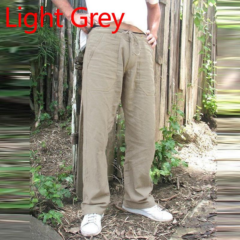 Mode Luxus Männer Natur Baumwolle Leinen Hosen Sommer Jogger Hosen Männliche Feste Elastische Taille Hose Gerade Lose Lauf Hosen plus Größe L licht grau
