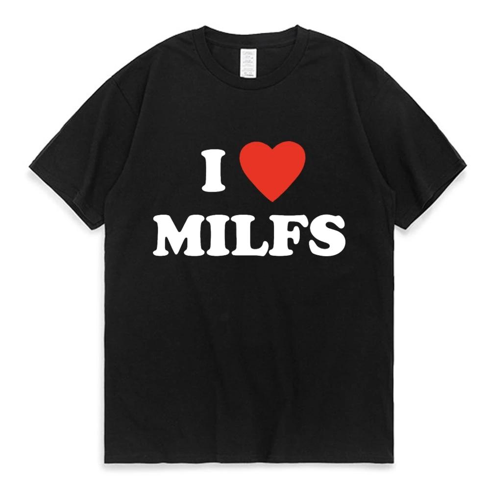 T-Shirts mit Aufdruck „I Love MILFS I Heart Hot Moms“ für den Sommer, für Männer und Frauen, kurzärmelig, lässig, Harajuku, modische T-Shirts XS schwarz