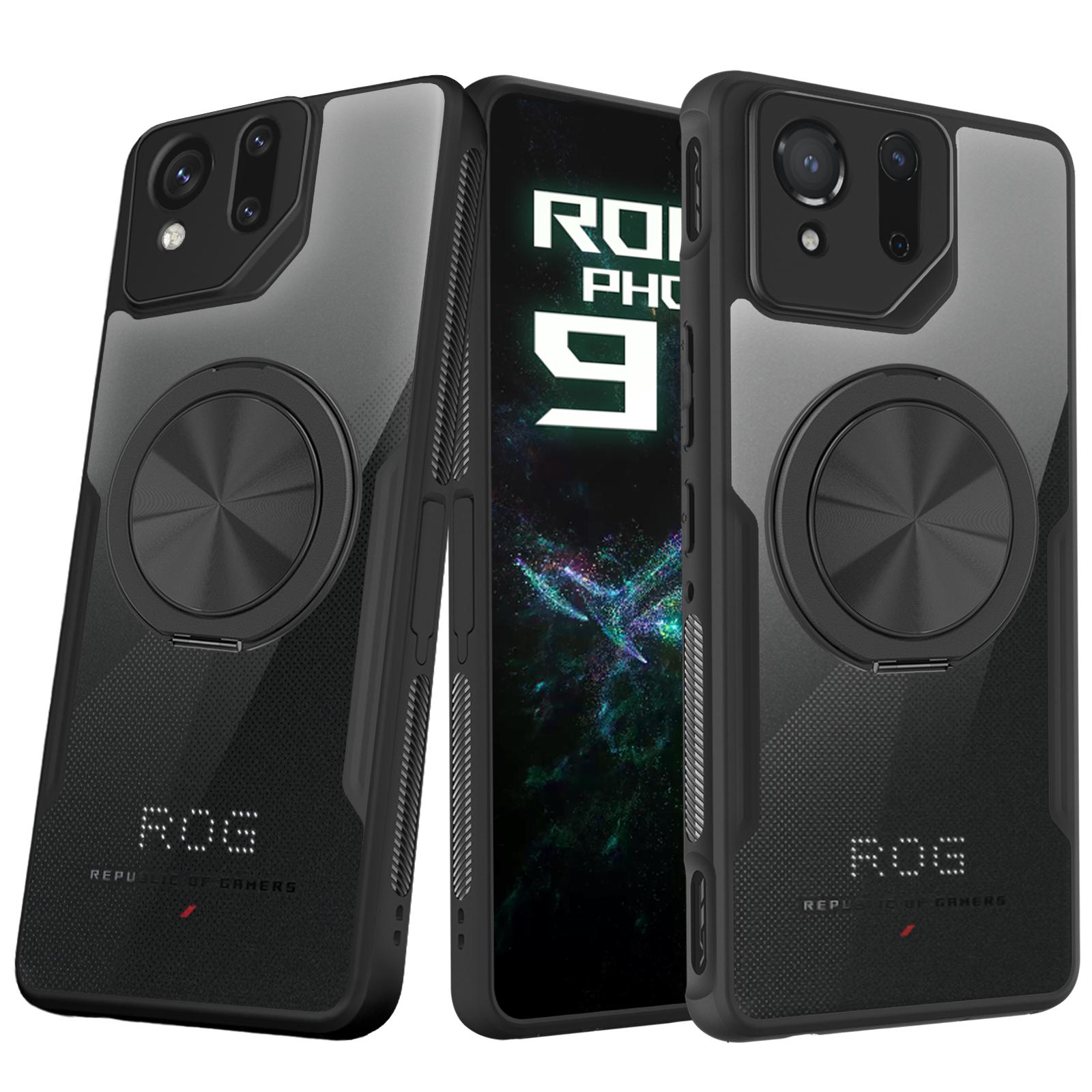 Magnetische Handyhülle für Rog Phone 9 Pro Hülle - 360° drehbarer Ringhalter zur Stressbewältigung, Ständer und integrierte Staubabdeckung Asus ROG Phone 9 Pro schwarz
