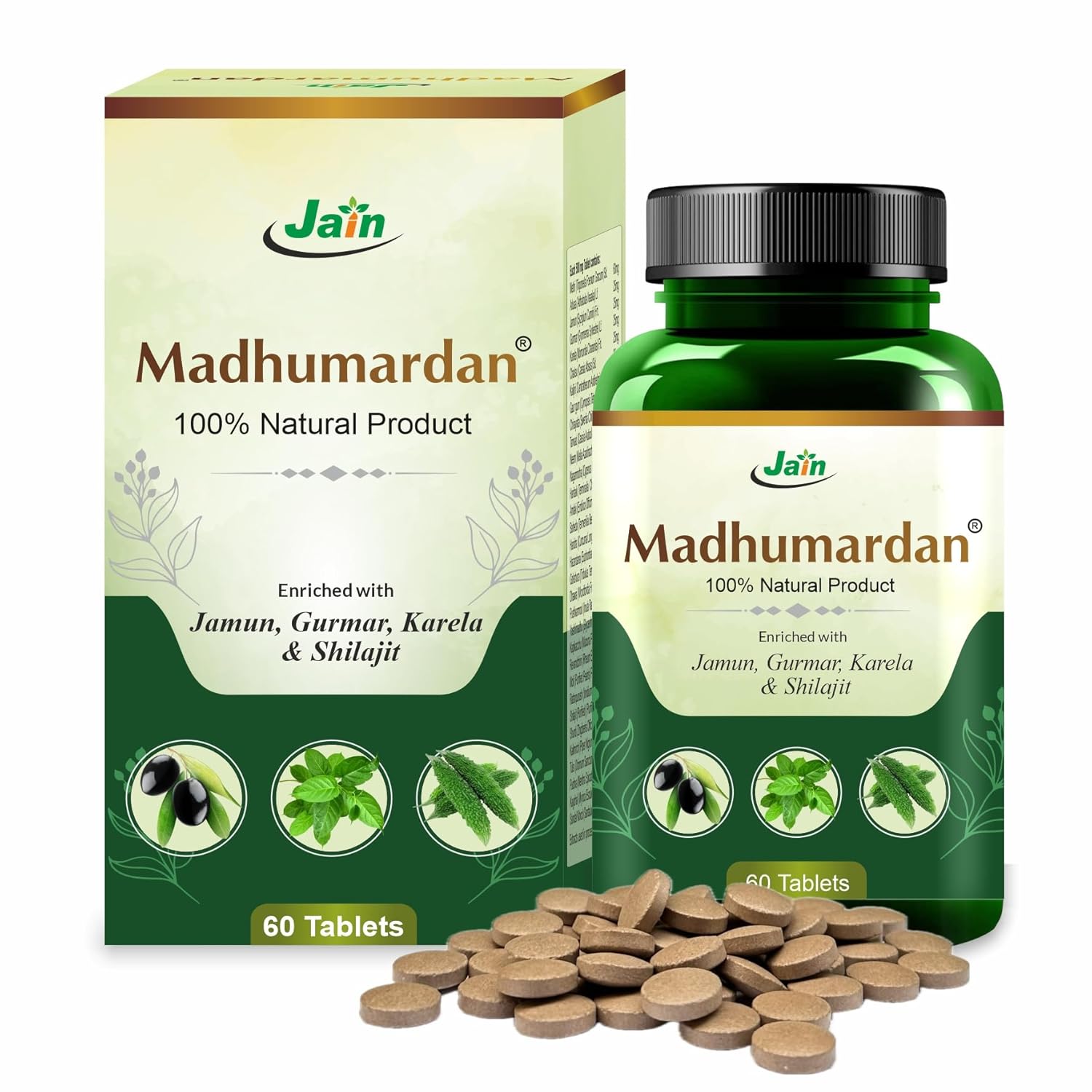Jain Madhumardan Ayurvedische Tabletten 60er Packung | Kräuter 32-Kräuter-Mischung für Verdauung & Wohlbefinden