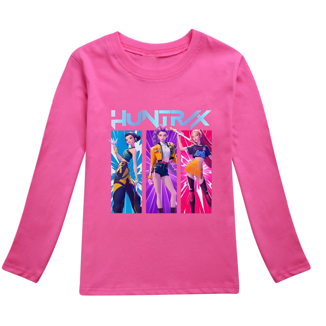 K Pop Dämonenjäger Langarm T-Shirts Rumi Mira Zoey Herbst Kinderbekleidung Niedliche Drucktops Geschenk Kinder Jungen und Mädchen Kinder Unisex T-Shirts 130 rose rot