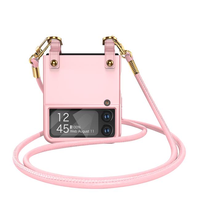 Mode Handy Umhängeband Tragbare Hülle Für Samsung Galaxy Z Flip 4 5g Flip4 Flip3 Flip 3 5 Flip5 Zflip3 Zflip4 Objektiv Glas Folie Abdeckung for Samsung z flip 5 rosa