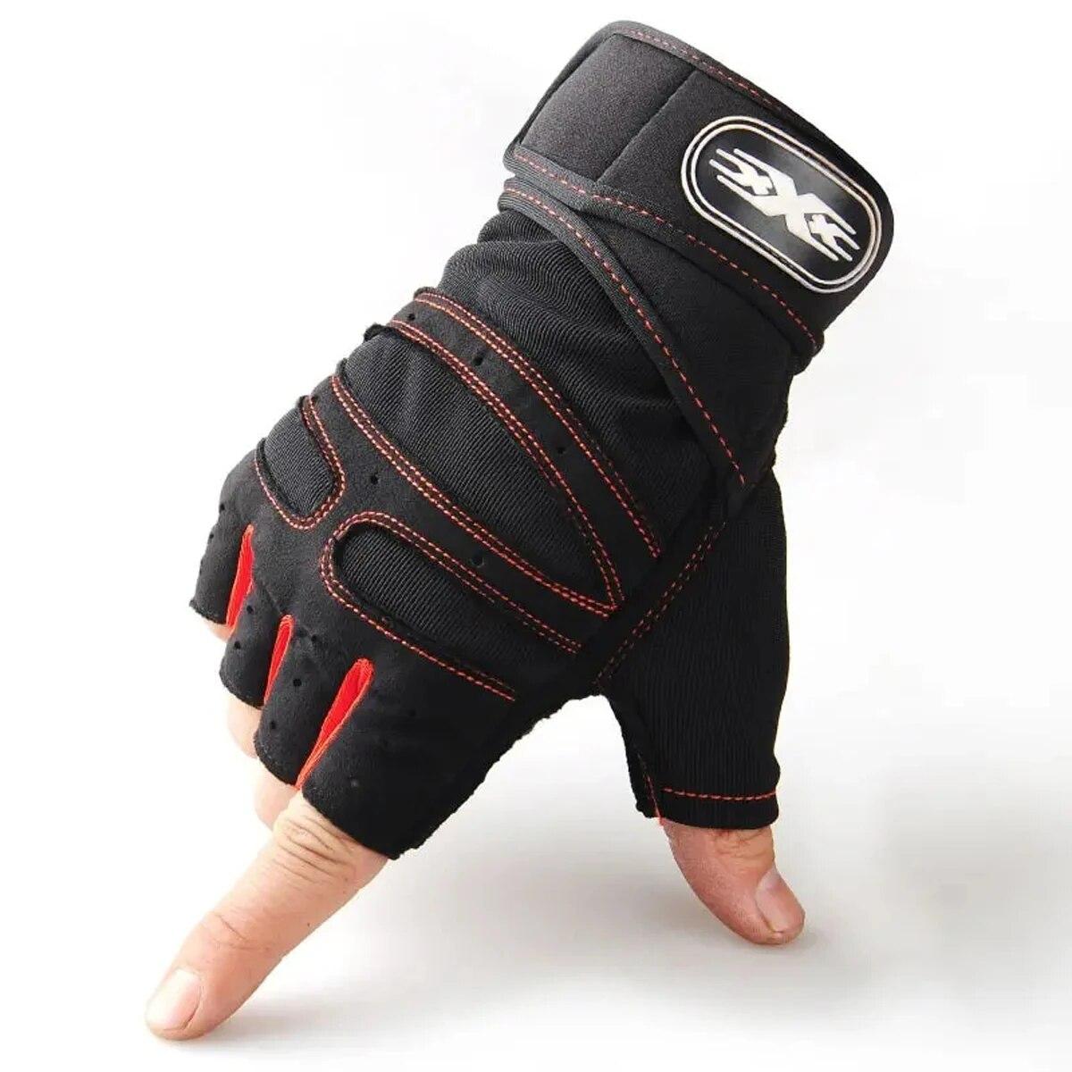 Fitnesshandschuhe für Männer und Frauen, Fitness, Gewichtheben, Armbandhandschuhe, Bodybuilding-Training, Sport, Übung, Fahrradhandschuh, stoßfest L rot