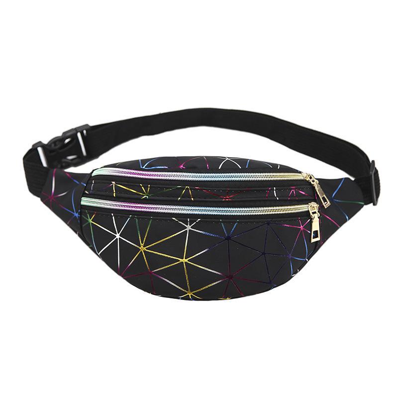 Yogodlns Laser Taille Taschen Frauen Silber Fanny Pack Männlich Weiblich Gürtel Tasche Schwarz Geometrische Brust Packs Laser Telefon Beutel unisex 30*10*15cm schwarz