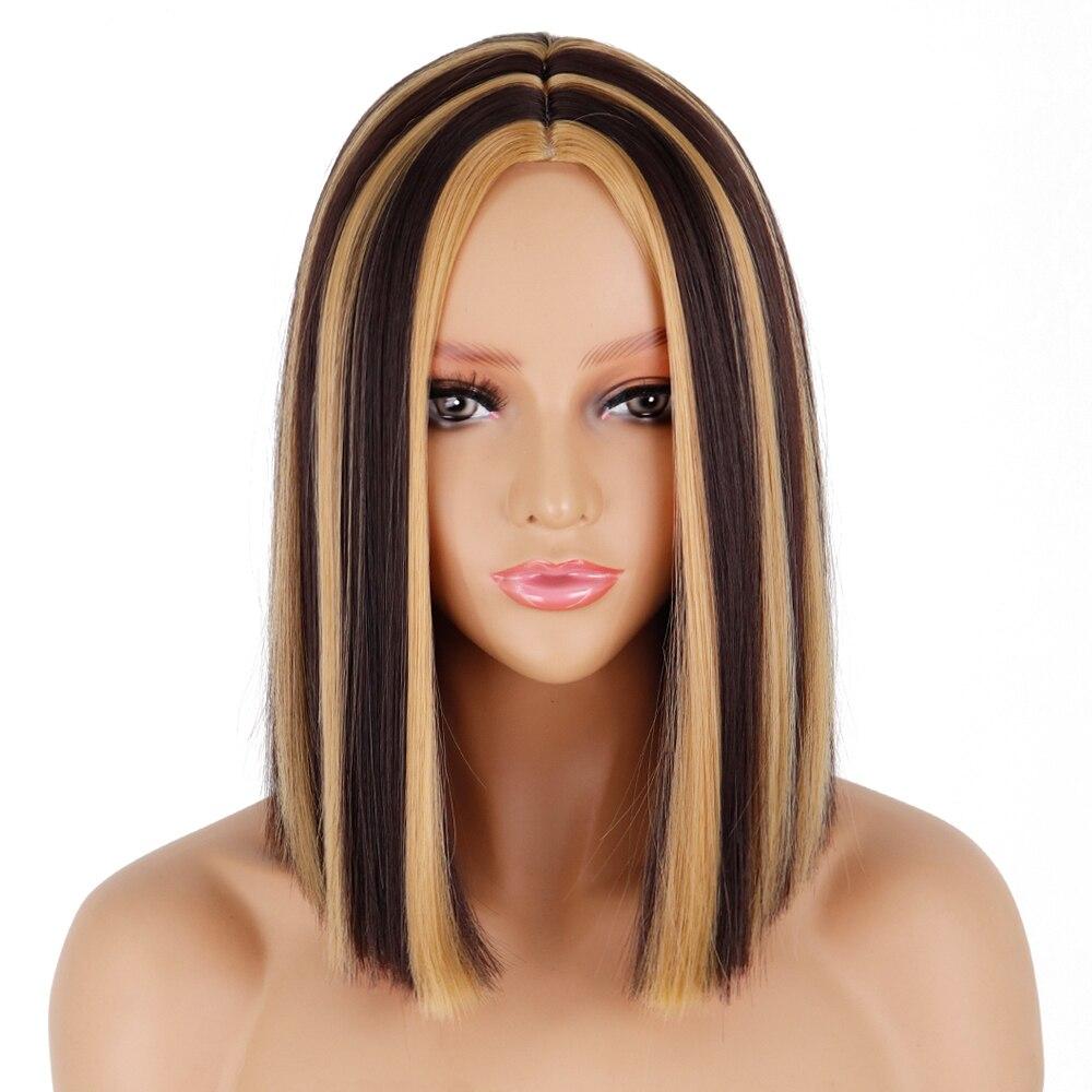 MERISIHAIR Frauen Kurze Gerade Perücke Ohne Pony Blonde Synthetische Haar Bob Perücken Mittelteil Natur Schwarz Rot Rosa Orange Cosplay haare