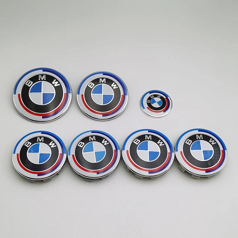 7-teiliges BMW Emblem Set 82mm 74mm 45mm 56mm 68mm Auto Front Motorhaube Logo Heckklappenplakette Radnabenkappen Aufkleber Lenkrad 82 82 56x4 45