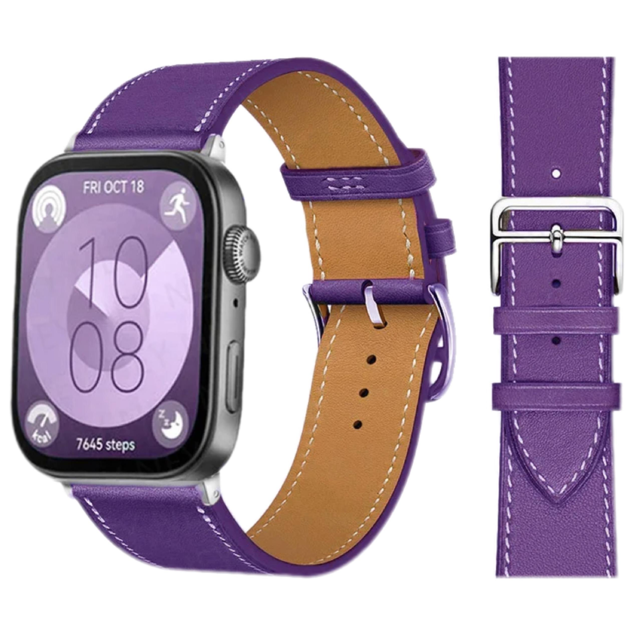 Lederarmband für Huawei Watch Fit 4 Pro Armband Smartwatch Ersatz Sportarmband Retro Armband Correa Huawei Fit 4 3 2 1 Zubehör For huawei Fit 3 violett