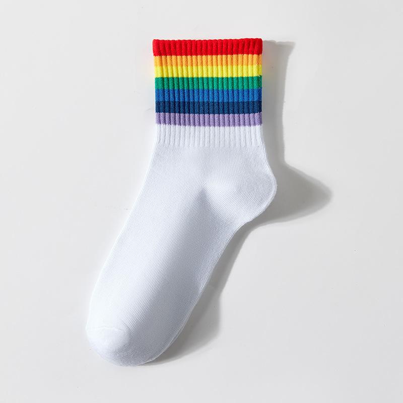 Regenbogen-Socken, Damen-Mittelwaden-Socken mit Haifisch-Hosen, Frühling und Herbst Oberbekleidung Lange Wadensocken, Trendige und Vielseitige Gestreifte Socken 1 pair