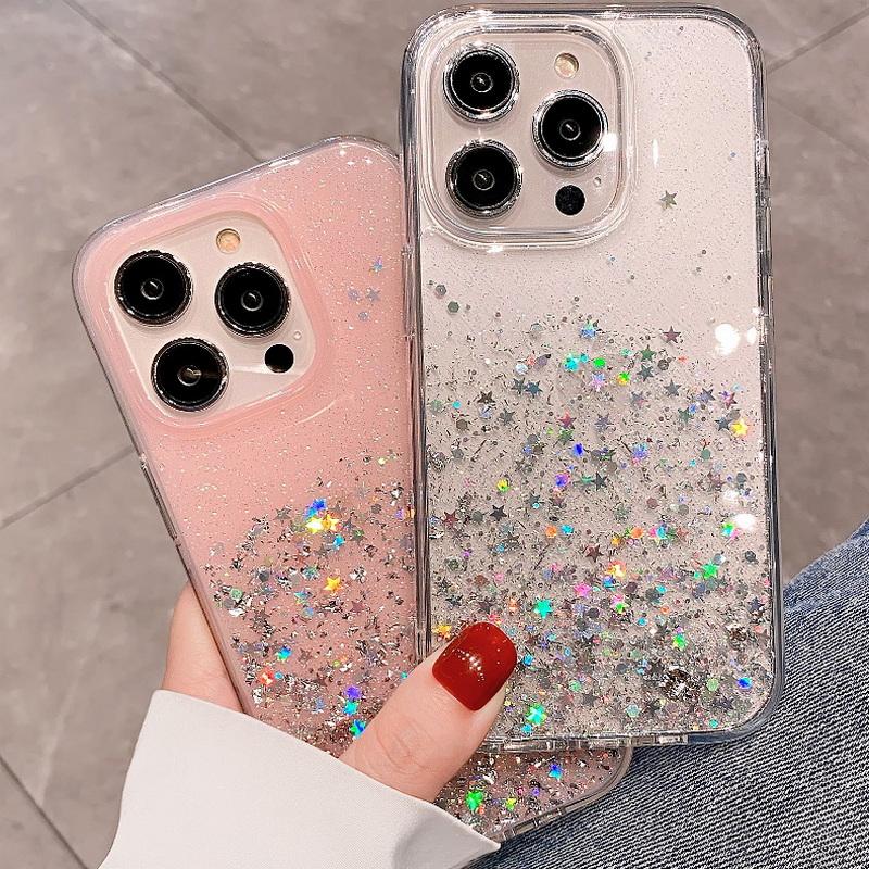 Glitzerfolie Pulverhülle für iPhone 16 Pro Max 15 14 13 Pro 12 11 XS Max XR X Bling Hülle für iPhone SE 2020 8 7 Plus Weiche TPU Clear Cove iPhone 17 Pro Max blau