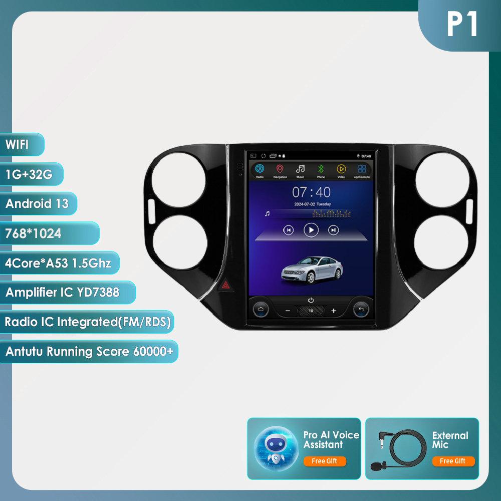 Hizpo Carplay 4G 9,7'' Tesla-Stil Bildschirm 2Din Android 13 Autoradio für Volkswagen Tiguan 1NF 2007-2016 Multimedia Video GPS RDS Intelligenter Bildschirm P1 4Core 1G 32G AI