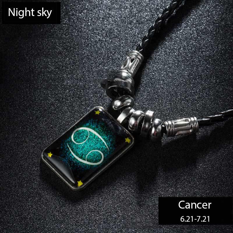 Sternzeichen-Halskette für Männer, männliche Halskette, coole Leder-Halskette, Sternbild, Valentinstag, Geburtstagsgeschenk Cancer