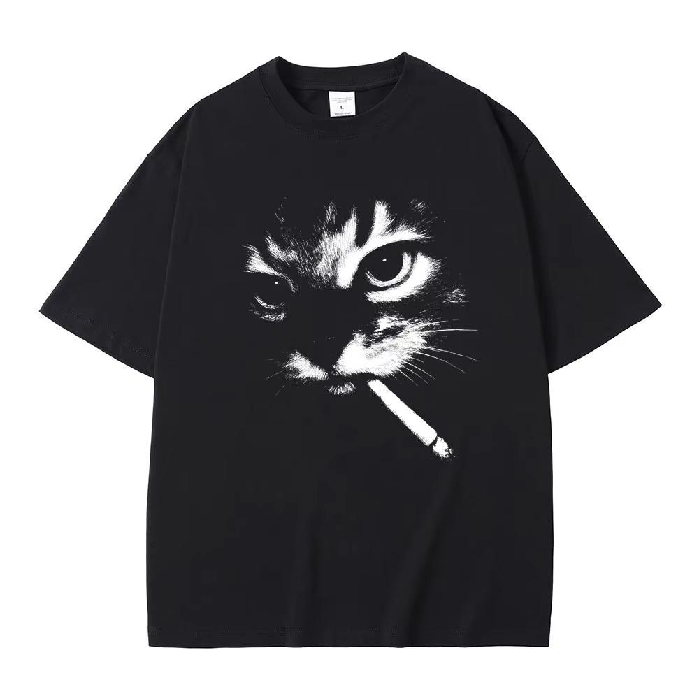 Lustige Meme Rauchende Katze Gesicht Grafik T-Shirts Unisex Damen Lässig Baumwolle Vintage T-Shirts Unisex Übergroße T-Shirts Katzen Liebhaber Geschenke XXL
