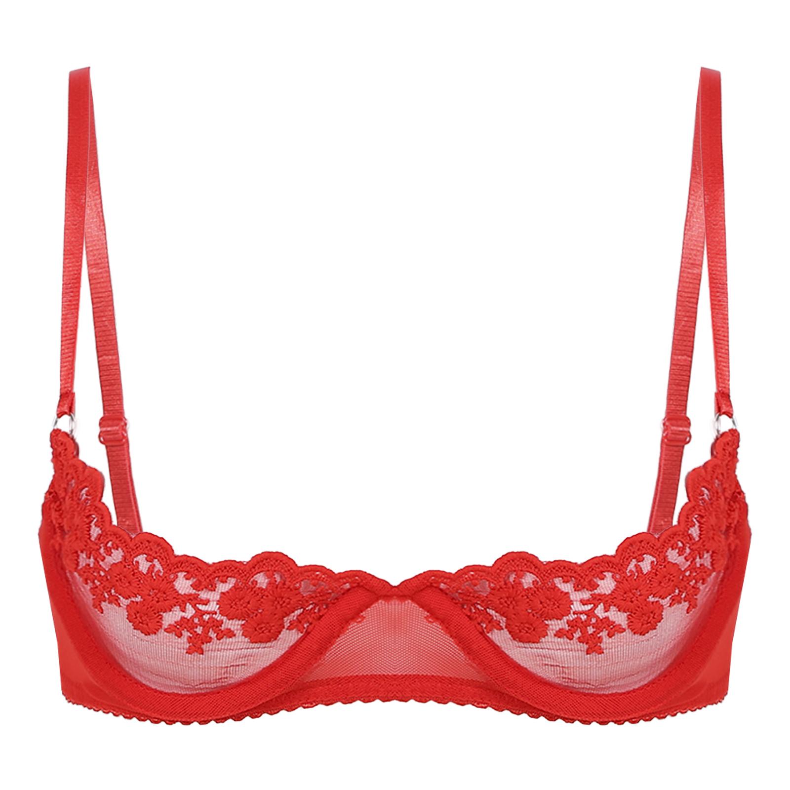 Damen Dessous Transparente Blumenspitze 1/4 Cup Bügel-BH Unterwäsche Aushöhlen Bralette 5XL rot