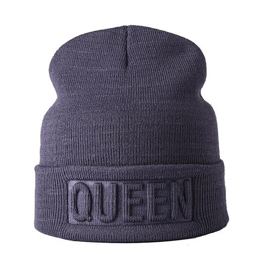 Winter Hut König Königin Mützen Mode Hip Hop Paare Kappe Casual Solide Hut Männer Frau Warme Gestrickte Beanie Ski Skullies motorhaube QUEEN dunkelgrau
