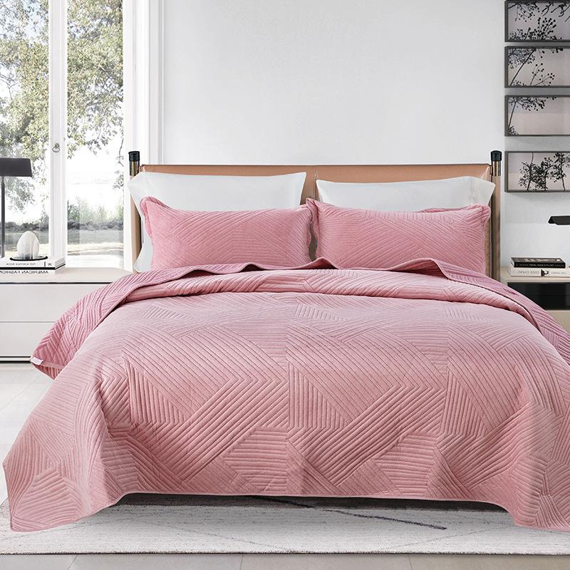 Plüsch-Samt-Quilt-Set, Tagesdecke auf dem Bett, Bestickte Bettdecke, Leichte gesteppte Bettdecke, Wattierte Tagesdecken, King 3-teilig 3PCS Set 220x240cm